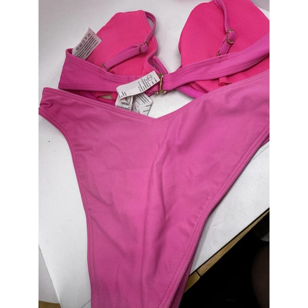Hollister Hot Pink Bikini Cheekiest High Cut V-Front Waist Size Small EUC 0155